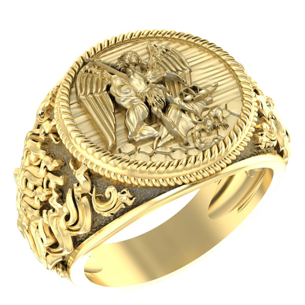 Angel Michael Ring for Men Punk Christian Knight Saint Michael Protect Brass Jewelry Size 6-15