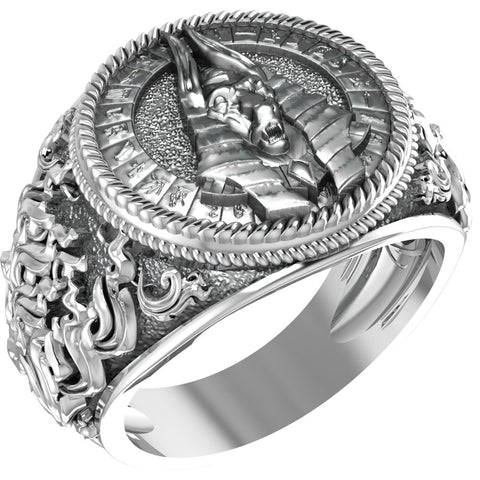 Anubis Signet Mens Ring Ancient Egyptian God Amulet Jewelry 925 Sterling Silver