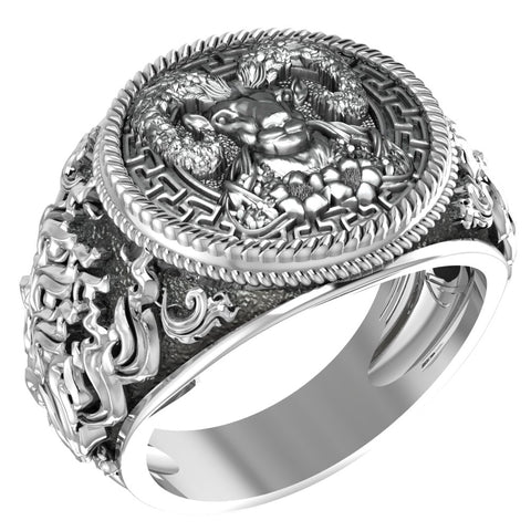 Goat Head Ram Ring for men Zodiac Animal Jewelry 925 Sterling Silver Size 6-15