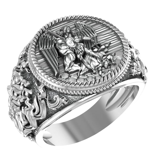 Angel Saint Michael Ring for Men Punk Christian Jewelry 925 Sterling Silver Size 6-15