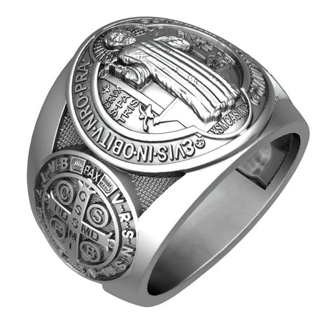Saint Benedict Ring Exorcism Christian Jewelry 925 Sterling Silver
