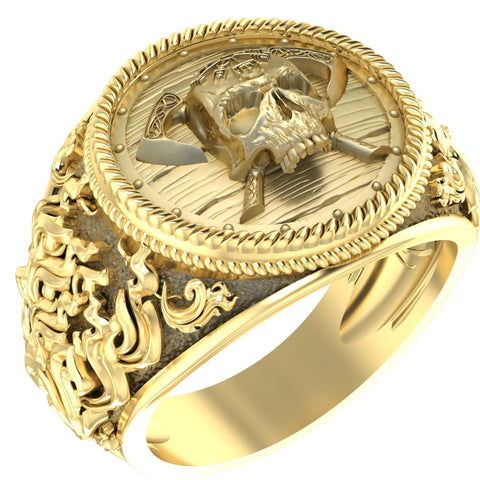 Vegvisir on Viking Skull Ring Norse Gothic Compass Brass Jewelry Size 6-15