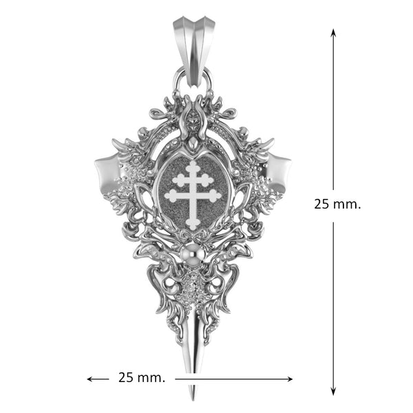 Cross Of Lorraine Magnum Pendant Knights Templar Crusader 925 Sterling Silver
