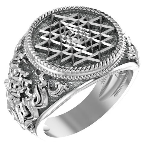 Sri Yantra Ring Gothic Triangle Hindu Talisman for Men Women Jewelry 925 Sterling Silver