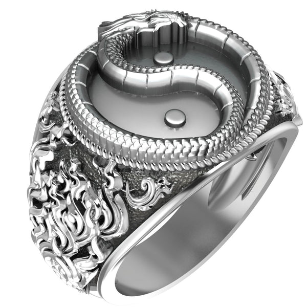 Dragon Yin Yang Ring for Men Women Amulet Animal Jewelry 925 Sterling Silver