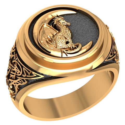 Dragon Ring for Men, Dragon on Moon Nordic Viking Brass Jewelry Size 6-15