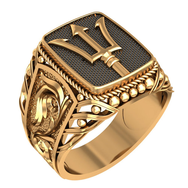 Poseidon Greek God of The Sea Trident Ring Ancient Amulet Brass Jewelry Size 6-15