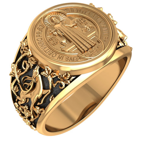 Catholic Signet Saint Benedict Exorcism Ring Brass Jewelry Size 6-15