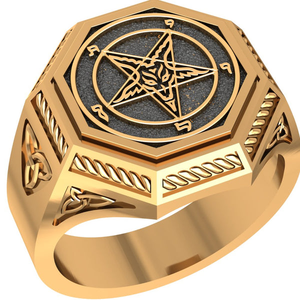 Pentagram Baphomet Satan Goat Demon Ring for Man Women Brass Jewelry Size 6-15