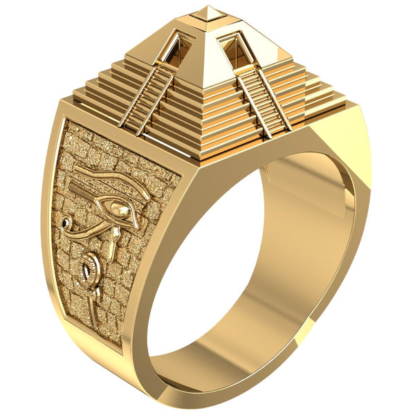 Egypt Pyramid Ring with Eye of Horus and Ankh Cross Brass Jewelry Size 6-15