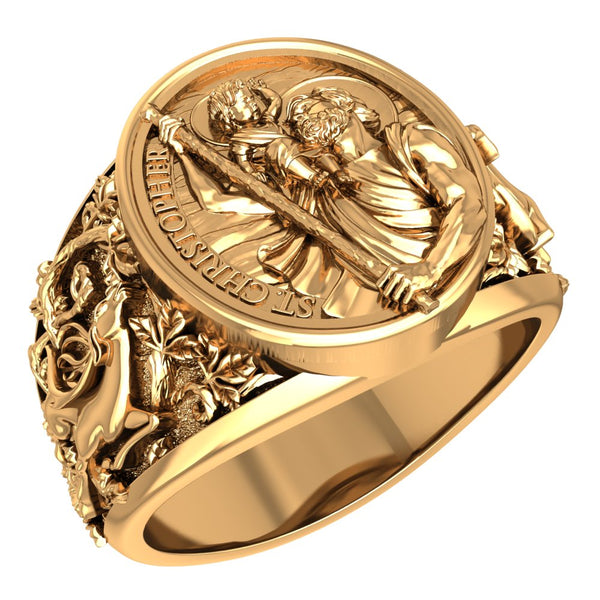 Catholic Signet St Saint Christopher Ring Brass Jewelry Size 6-15