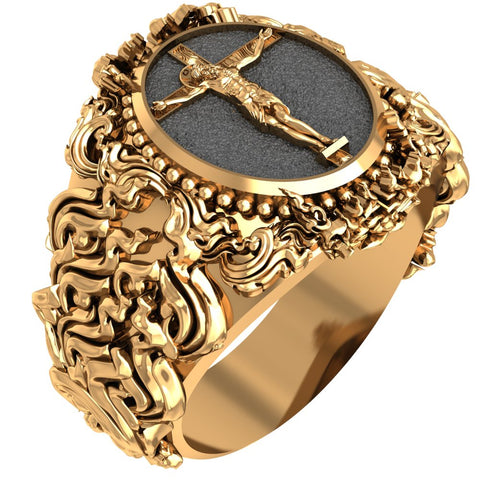 Jesus on the Cross Ring Catholic Protection Christian Brass Jewelry Size 6-15