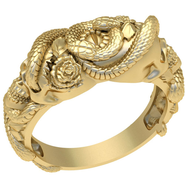 Snake with Skull Ring Gothic Men's Death Punk Brass Jewelry Size 6-15 Br-513