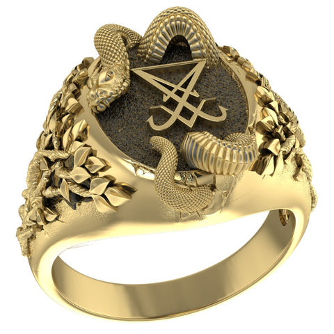 Sigil of Lucifer with Snake Ring Satanic Seal of Satan Brass Jewelry Size 6-15 Br-515