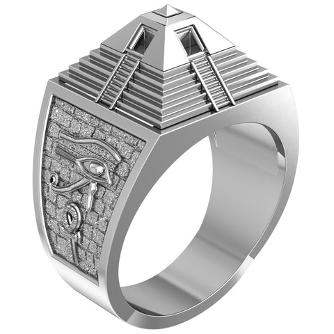 Egypt Pyramid Ring with Eye of Horus and Ankh Cross Jewelry 925 Sterling Silver Size 6-15