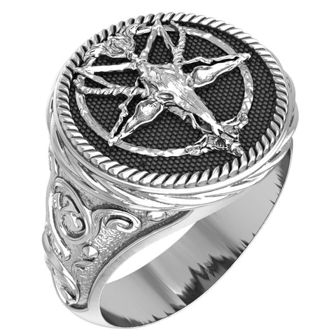 Satan Baphomet Goat Skull Head Biker Rings for Men Women Gothic Punk Jewelry 925 Sterling Silver Size 6-15