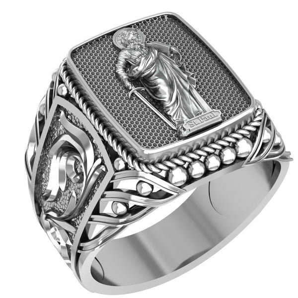 Catholic Signet St Saint Paul Ring Mens Amulet Jewelry 925 Sterling Silver Size 6-15