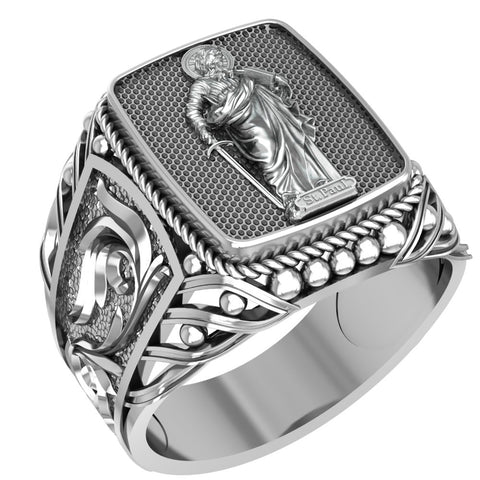 Catholic Signet St Saint Paul Ring Mens Amulet Jewelry 925 Sterling Silver Size 6-15
