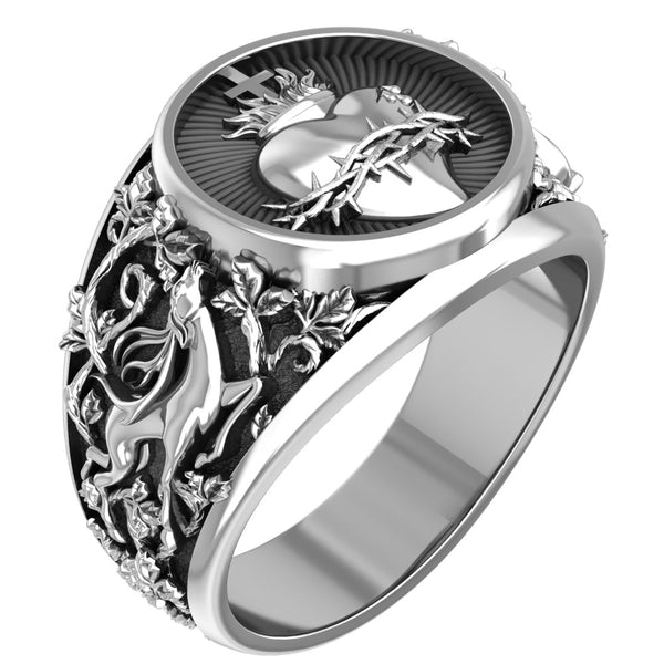 Sacred Heart Ring Biker Punk Jesus God Cross Amulet Christian Jewelry 925 Sterling Silver Size 6-15