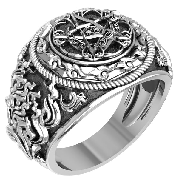 Pentagram In Moon Ring Protection Moon Sun Celtic Wicca Amulet Mens Jewelry 925 Sterling Silver Size 6-15