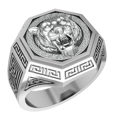Men's Silver Tiger Head Ring Tiger Animal Silver Jewelry for Mens Women 925 Sterling Silver Size 6-15