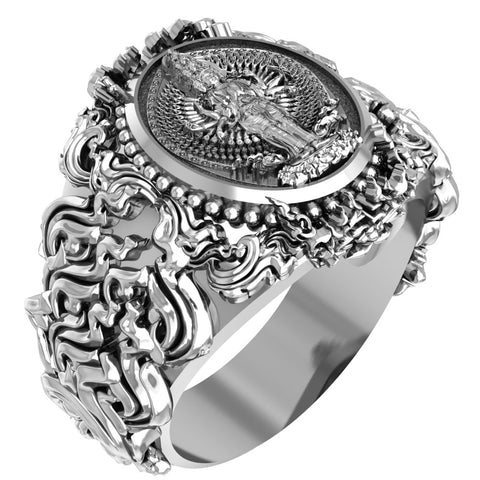 Kuan Yin Ring Chines Guan Yin Buddha Amulet Jewelry 925 Sterling Silver Size 6-15