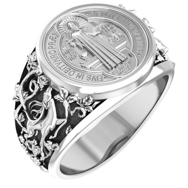 Catholic Saint Benedict Medal Ring Mens Amulet Jewelry 925 Sterling Silver R-400