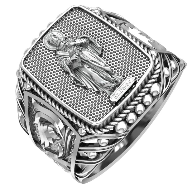 Catholic Signet St Saint Peter Ring Mens Amulet Jewelry 925 Sterling Silver Size 6-15