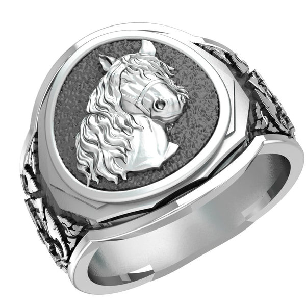 Men's Silver Horse Head Ring, Mens Horse Ring Animal Silver Jewelry 925 Sterling Silver Size 6-15