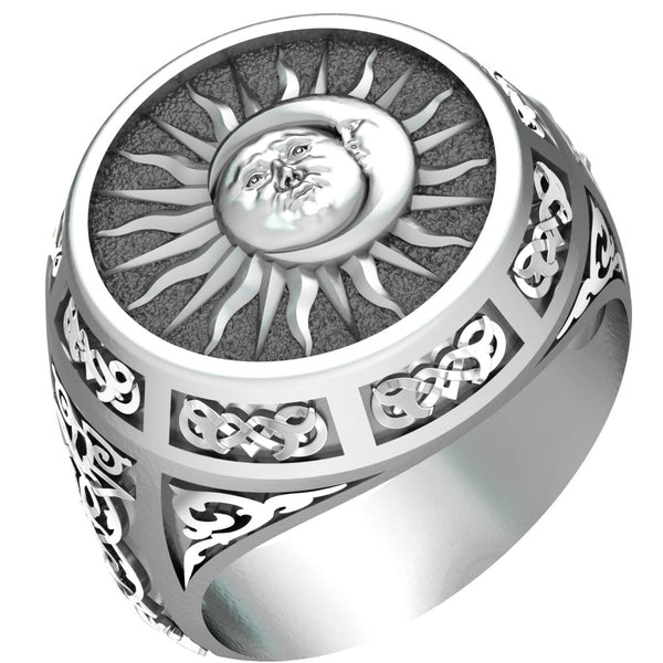 Sun Moon Ring Celtic Ornament Talisman Boho Men's Women Fashion Jewelry 925 Sterling Silver Size 6-15