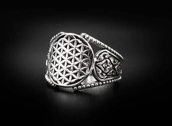 Flower of Life Ring Fashion Jewelry for Mens and Women 925 Sterling Silver Size 6-15