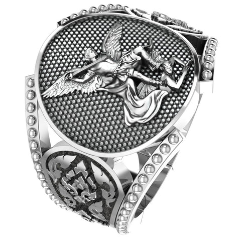 Saints Michael The Archangel Ring Amulet Protection Mens Womens 925 Sterling Silver Size 5-15
