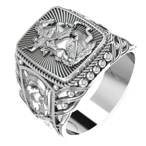 925 Sterling Silver The Saint George the Victorious Archangel Mens Ring Size 6-15