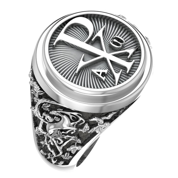 Chi Rho Alpha Omega Symbol Biker Ring 925 Sterling Silver Size 6-15