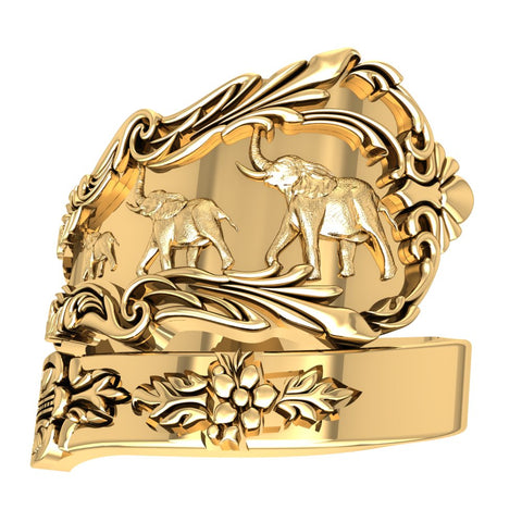 Adjustable Elephant Ring Vintage Spoon style for Mens Women Brass Jewelry Size 6-15 BR-109