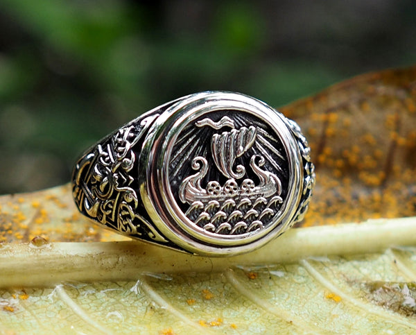 Viking Ship Ring, Drakkar Ring, Scandinavian Norse Viking Jewelry 925 Sterling Silver Size 6-15