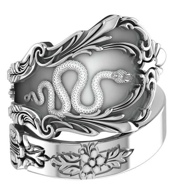 Adjustable Snake Spoon Ring Vintage style for Mens Women 925 Sterling Silver Size 6-15