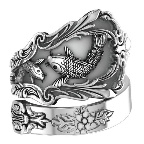 Adjustable Fish Spoon Ring Vintage style for Mens Women 925 Sterling Silver Size 6-15