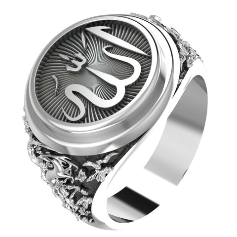 Men Islam Muslim Allah God Islamic Ring Gift for Him 925 Sterling Silver Size 6-15