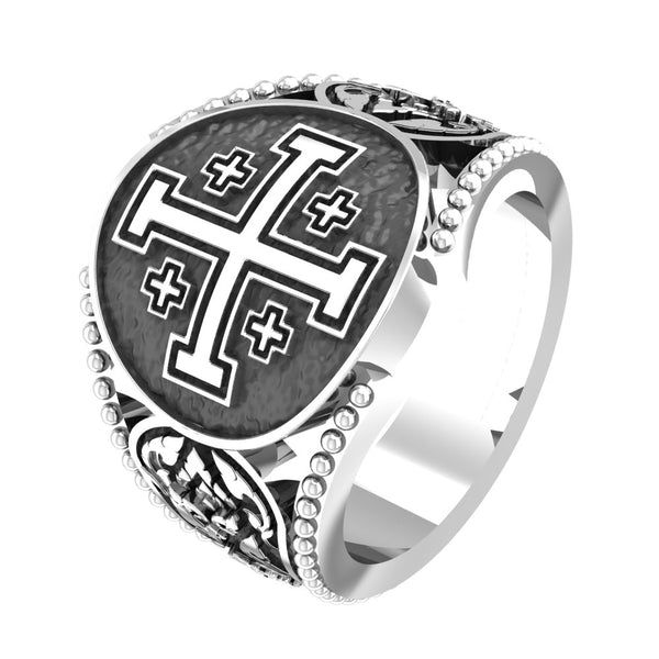 Crusader Jerusalem Cross Knight Templar Ring 925 Sterling Silver Size 6-15