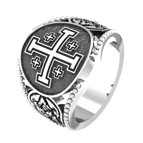 Crusader Jerusalem Cross Knight Templar Ring 925 Sterling Silver Size 6-15
