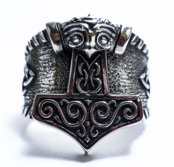 Mjölnir Thor's Hammer Signet Ring Norse Viking Thunder God Asatru Ring in 925 Sterling Silver Size 8-12 (R- 61)