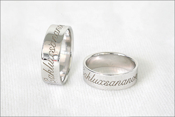 Engraved Ring - Ring 6 mm wide. 925 Sterling Silver with White Gold Plate 3-5 micron Stamped Ring, Personalized Ring (WG-2)
