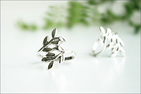 Leaf Ring - Free Engraved Inside Ring - Olive Branch Ring - 925 Sterling Silve  (SR-44)