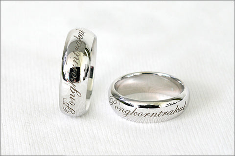 Engraved Ring - Ring 6 mm wide. 925 Sterling Silver with White Gold Plate 3-5 micron Stamped Ring, Personalized Ring (WG-4)