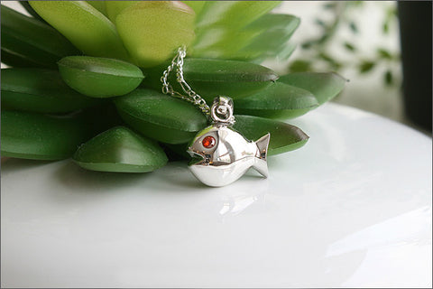 fish Pendant - 925 Sterling Silver  - Silver Pendant - Rocker Gothic Woman Jewelry (P-055)