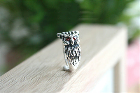 925 Sterling Silver OWL RING Style Gift Idea Rocker Gothic Woman Jewelry (SR-081)