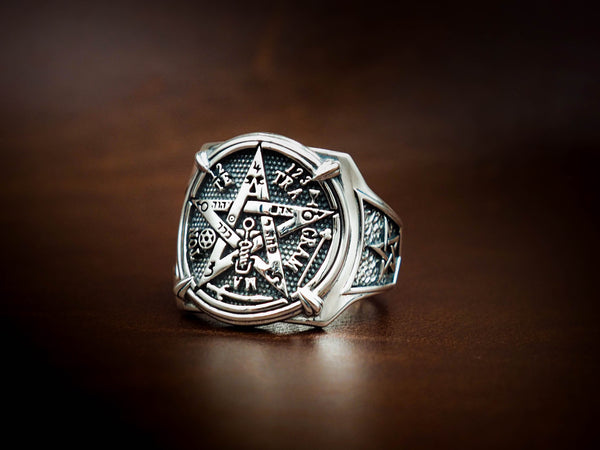 925 Sterling Silver Tetragrammaton Pentagram Star Ring, Solomon Ring Size 6-15