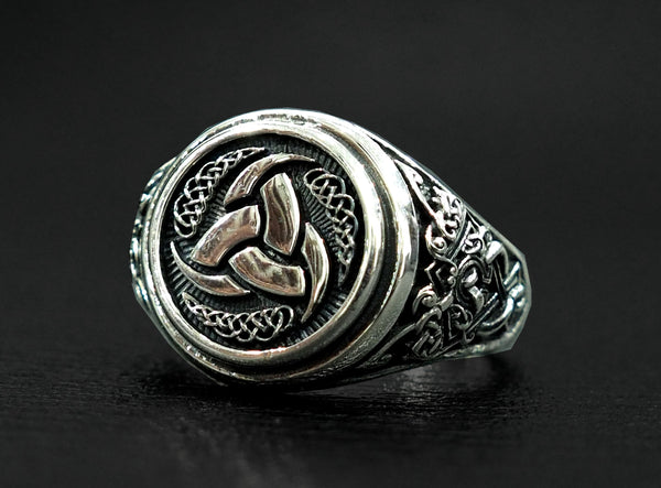Triple Horn of Odin Ring, Viking Ring, Scandinavian Norse Odin's Ring Viking Jewelry 925 Sterling Silver Size 6-15