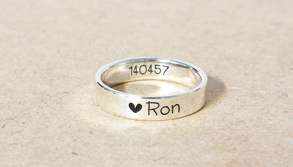 Engraved Ring - Personalized Ring - Custom Stamped Ring - Name Ring -  Promise Ring  - Wedding Band - 925 Sterling Silver 4 mm (RB-1)